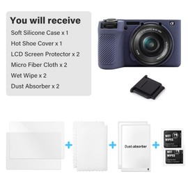 VOVMOEYA A6700 Camera Case Accessories Kit - Silicone Protective Case for Sony Alpha 6700[Dark Blue] & LCD Screen Protector for Sony A6700[2 Packs] & Camera Hot Shoe Cover for Sony A6700