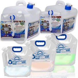 Premium Collapsible Water Container Bundle, Cube + Bag, No BPA Camping Drink Storage Carrier Jug for Outdoors Hiking Backpack & Survival, No-Leak Foldable Portable Freezable (2 Cube 5G 3 Bag 1G)