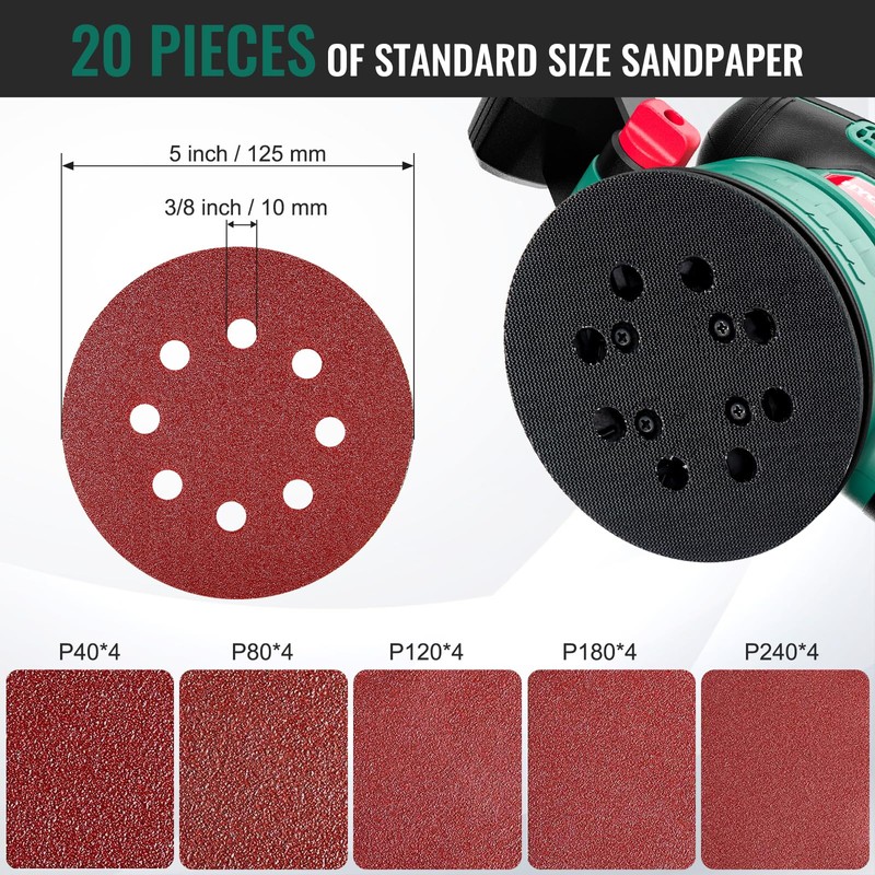 Orbital Sander 3.8Amp 450W, HYCHIKA 6 Variable Speeds Double Handle