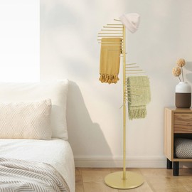 KOLHGNSE Freestanding Spiral Scarf Display Rack Gold, Heavy-Duty Iron Garment Organizer with Sturdy Base, 5.58ft Floor Standing Retail Shelving for Store, Home Accessories