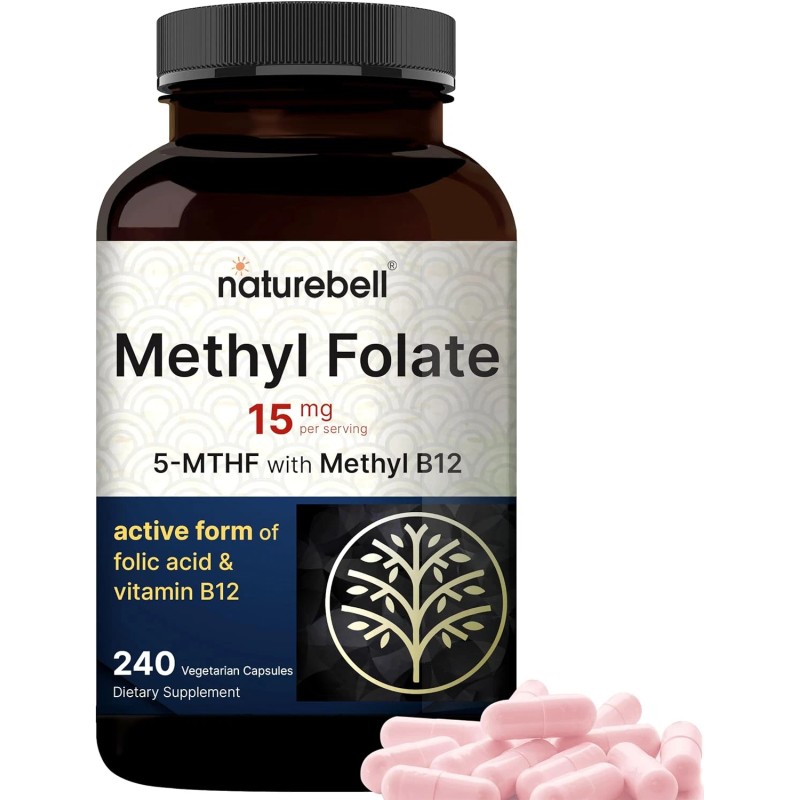 Naturebell L-Methylfolate 15Mg with Methyl B12, 240 Veggie Capsules, 5-MTHF