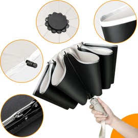 Poligono Windproof Umbrella, Large Pocket Umbrella for Men and Women, Inverted Umbrella 10 Ribs, Automatic Open and Close, Compact, Diameter 105 cm, beige