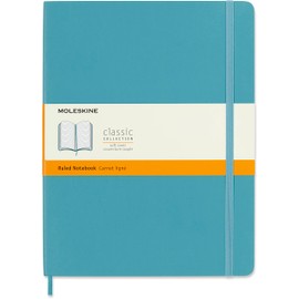 Moleskine Classic Notebook with Ruled Pages, Soft Cover and Elastic Closure, Reef Blue, X-large Format 19 x 25 cm, 192 Pages.