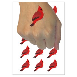 Cardinal Bird Solid Temporary Tattoo Water Resistant Fake Body Art Set Collection - 15 2" Tattoos (1 Sheet)