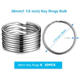 YHYZ 1.5 inch Key Rings (Round) Bulk (30pcs), 38mm Sliver Metal Spilt Key Rings Set, for Kechain Chain/Dog Collar tag/DIY Craft Jewelry Making/Car Key