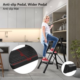 3 Step Ladder Folding Step Stool for Kitchen Home Closet Heavy Duty Adults Foldable Small Stepladder Lightweight Little Stepstool Collapsible Stepladders Portable Stepping Stool Black
