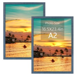 Frametory, A2 Frame with Plexiglass, 16.5x23.4 inch Blue Picture Frame Gallery Wall Frame - Horizontal and Vertical Wall Mounting Hardware (A2, 2-Pack)