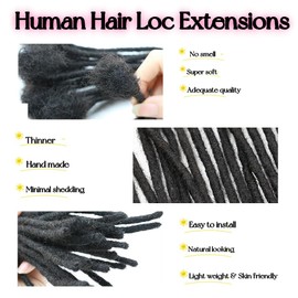 Human Hair Loc Extensions 6 inch 30 Strands 0.4cm Real Human Hair Dreadlock Extensions for Men Women Kids Natural Black Dread Extensions Human Hair
