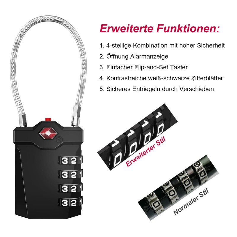 TSA luggage lock, 4-digits, suitcase combination lock, numerical code with