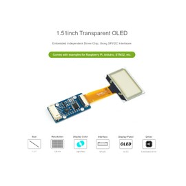 1.51inch Transparent OLED Display Module 128×64 Resolution Light Blue Color Display OLED for Raspberry Pi/Arduino/STM32,Full Viewing Angle,Embedded Independent Driver Chip,SPI/I2C Interfaces
