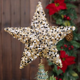 Suixing Christmas Tree Topper 10" Wire Five-Pointed Star Treetop Party Supplies Xmas Decor Home Hotel Office BlackGold