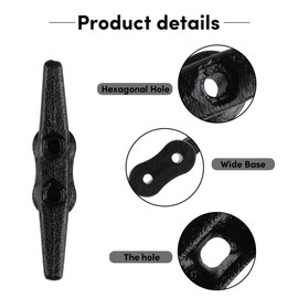 BALAVA Boat Cleats 4 inch,Boat Dock Cleats,Electrophoretic Coated Black Dock Cleats,Rope Cleats for Dock Tie Down or Nautical Decor,Dock Cleats with Hardware (12 Pack)