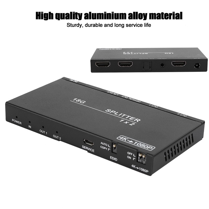 B12SA Black 1×2 HDMI 2.0 Splitter Aluminium Alloy with Scaler