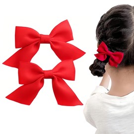 1 Paar Schleifen-Haarspangen,Haarspange Haarschleifen Mädchen, Haarschmuck, Rutschfeste Krokodil-Haarspangen,Mädchen, Haarschmuck, Frauen, Weihnachten, Hochzeit, Geburtstag (Rot)