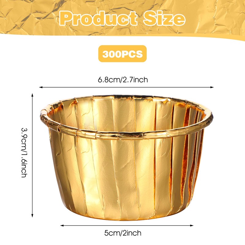 300 Pack Gold Cupcake Cups Bulk Disposable Foil Muffin Liners
