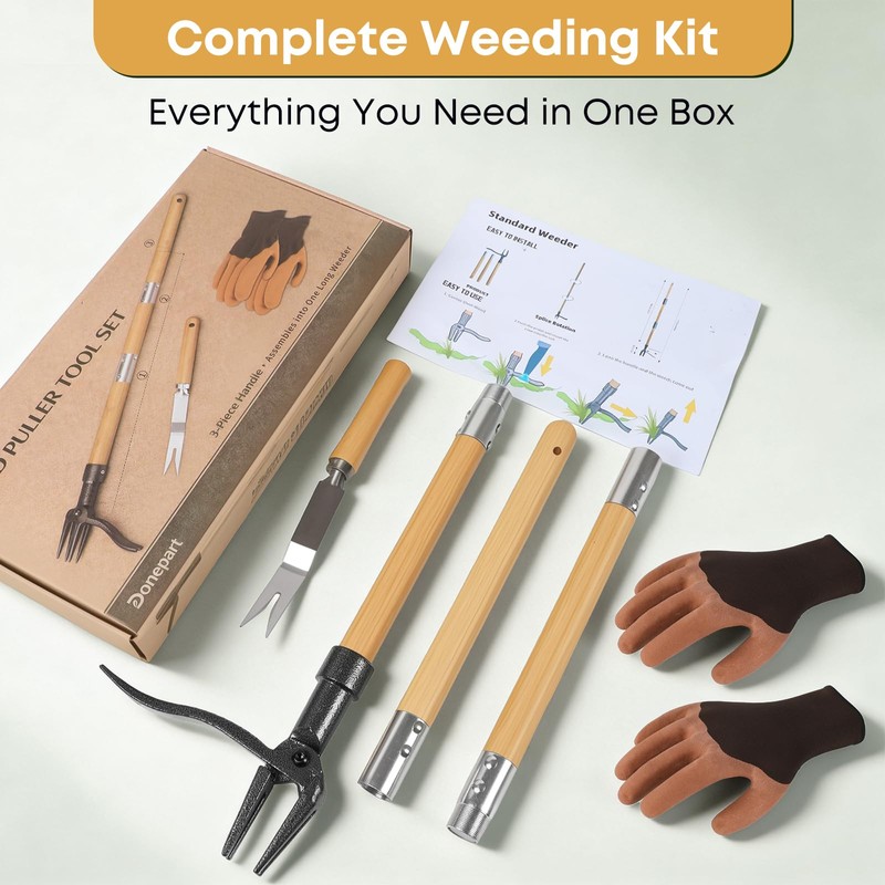 Donepart Stand Up Weed Puller Tool, Long Handle Weeder &