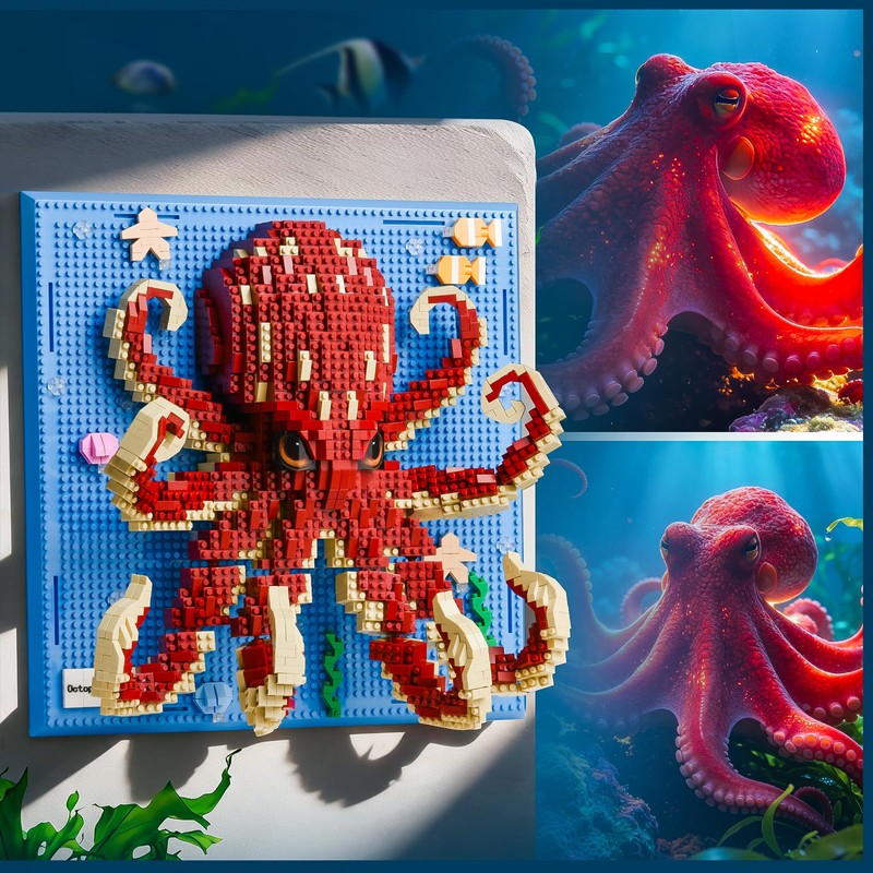 Octopus Wall Art Building Sets for Adults,3D Mini Octopus Building