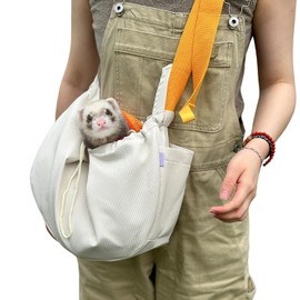 Ferret Sling Carrier - Pet Carrying Bag with Adjustable Strap Hands Free Shoulder Bag Crossbody Travel Slings Soft Small Animal Bonding Pouch Front Backpack for Ferret Rabbit Puppy Kitten (Beige)