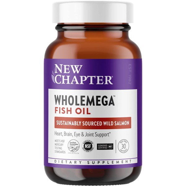 New Chapter Wholemega Fish Oil Supplement - Wild Alaskan Salmon Oil with Omega-3 + Vitamin D3 + Astaxanthin + Sustainably Caught - 30 Count (Packaging May Vary)