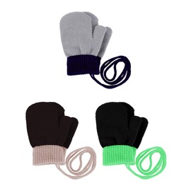 SATINIOR 3 Pairs Toddler Magic Stretch Mittens Full Finger Knit Gloves Kids Winter Warm Mittens(Suits for 1-4 Years,Black with Green, Camel Color with Khaki, Grey with Dark Blue)