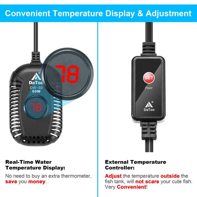 DaToo Small Aquarium Heater 50W Mini Fish Tank Heater 50