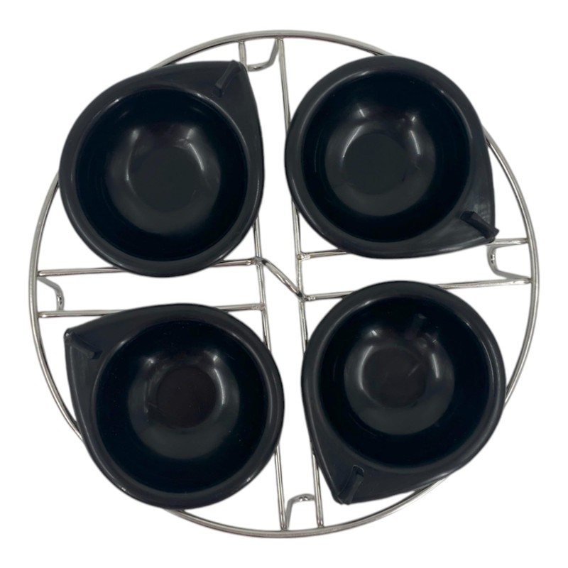 4x Large Egg Poacher Cups & Stainless Steel Rack, Durable