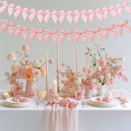 2pcs Bow Garland Banner, Ribbon Bow Party Decorations for Baby Shower Girls Bow Coquette Birthday Party Decor (Peach Pink+Pink)