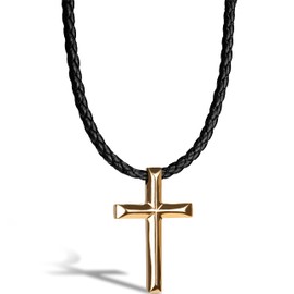 SERASAR Leather Necklace Leather Choker Men with Pendant - 60cm Gold - Leather Cord Chain with Jewelry Box for Men - Real Leather - Gift for Men - Leather Necklet Locket Jewellery Band