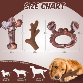 K9meme Indestructible Dog Toy for Aggressive Chewers, 3 Pack Dog Dental Chew Proof Toy for Teeth Cleaning Nylon Bacon Flavor Durable Bone Toys for Small Medium Large Breed (Crab, cactus, Deer Antlers)