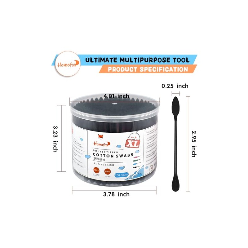 XL Black Thick Cotton Swabs Pointed Precision - 750 Count