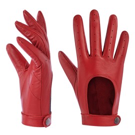 Harssidanzar Ladies Leather Gloves Touchscreen Unlined Thin Leather Gloves Sheepskin KL021EU, red