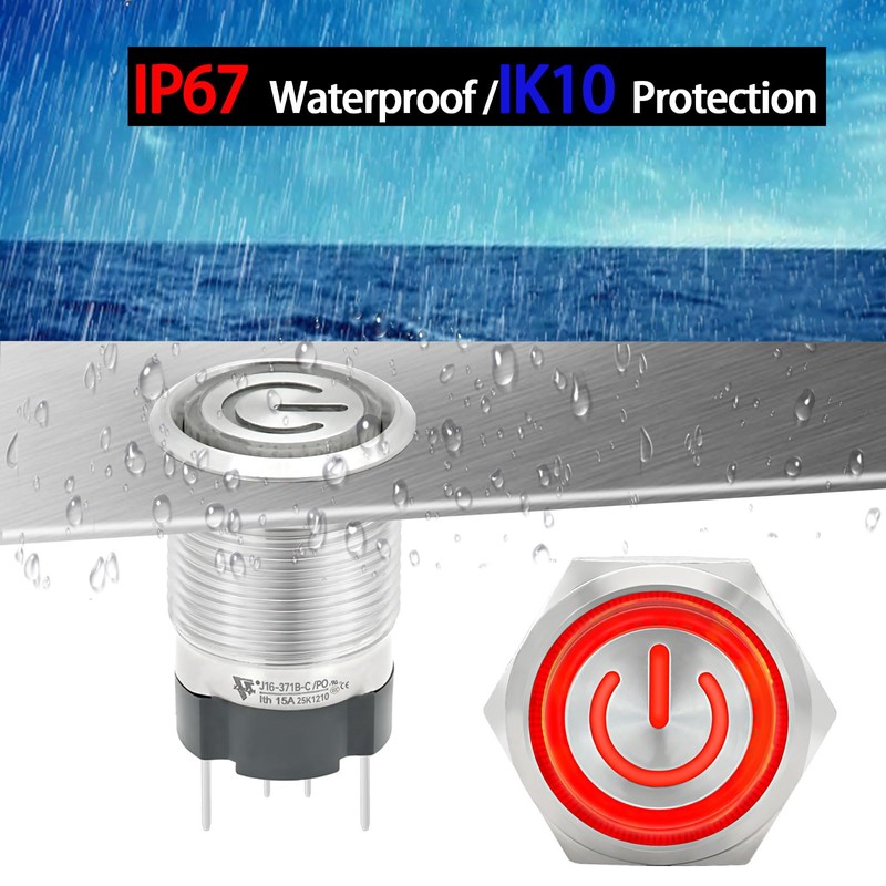UL Listed 15 Amp Momentary Push Button Switch 16mm 5/8"