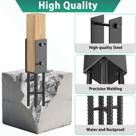 Fixirons 2 Pack Heavy Duty Stainless Steel U-Shaped Post Anchors 4"x4" Wet Concrete Fence Post Holder for Fence, Deck Railing, Pergola Wood Post Bracket Anchor Post Base for Concrete