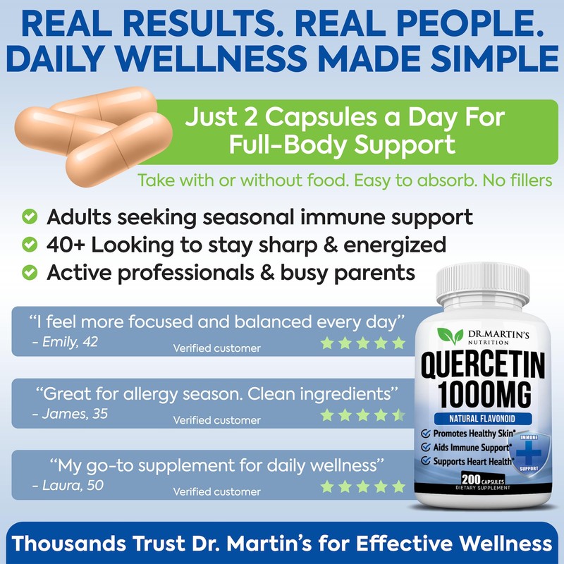 1000mg Quercetin - 200 Capsules | Immune Support, Antioxidant for