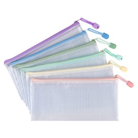 Tamaki 6 Pack Mesh Pencil Pouch Waterproof Bags Plastic Zipper Pouch A6 Size for Classroom Organization School Office Supplies (Macaroon, A6)