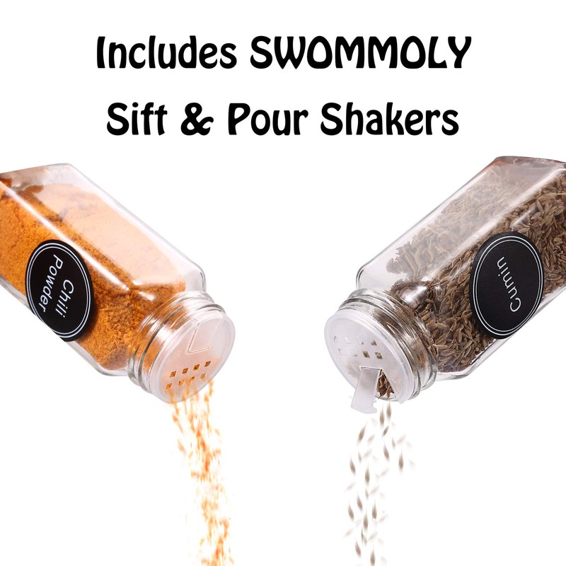SWOMMOLY 48 Glass Spice Jars with 713 Spice Labels, Chalk