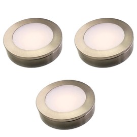 kalb Set of 3 LED Recessed Spotlights, Under-Unit Spotlights, 6.3 cm Diameter, Recessed Spotlight for Furniture Including Attachment Ring, Brushed Stainless Steel, 12 VDC, 3 Watt, Warm White