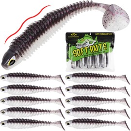 LUCKYFISHING Paddle Tail Swimbaits 10 PCS Fishing Lures Soft Plastic Lures for Trout Crappie Walleye Soft Baits for Bass Fishing Freshwater Saltwater 4.1 Inch