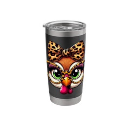 Turkey Face Leopard Headband Glasses Thanksgiving Girl Women Stainless Steel Insulated Tumbler