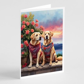 Caroline's Treasures DAC4663GCA7P Yellow Labrador Retriever Two Hearts Greeting Cards Pack of 8 Blank Cards with Envelopes Whimsical A7 Size 5x7 Blank Note Cards