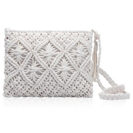 Risipu Women Straw Messenger Bag Zipper Handbag Simple Small Beach Shoulder Bag Handmade Clutch Bags Crossbody Bags (White)