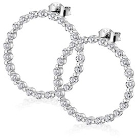 Materia SO-409 Women's Circle Stud Earrings 925 Silver Round Large Open with Zirconia in Case, Metal, Cubic Zirconia
