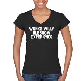 Wonka Willy Glasgow Experience - Women's Ultra-Soft Deep V-Neck T-Shirt – Lightweight, Comfortable & Flattering Fit CP05 Black