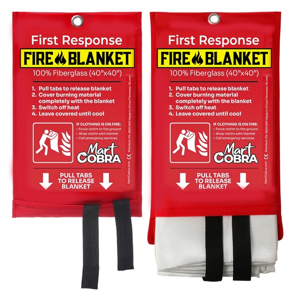 Mart Cobra Emergency Fire Blanket for Home and Kitchen Fire Extinguishers for The House x2 Fiberglass Fireproof Blanket Fire Retardant Blankets Grease Spray for Home