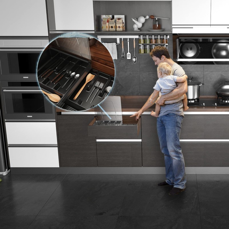 Kurberson Double Layer Silverware Tray with Lid, Drawer Organizer for