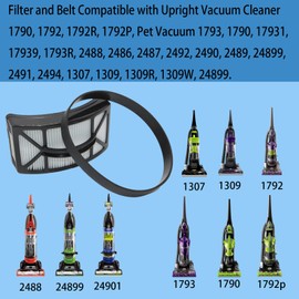 Aolleteau Filter Compatible with Bissell Vacuum 1790, 1792, Pet Vacuum 1793, 2488, 2486, 2487, 2492, 2490, 2489, 24899, 2491, 2494, 1307, 1309 (1 Pack Post-Motor Filter and 1 Pack Style 7/9/10 Belt)