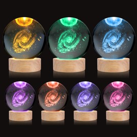 WJNYZWBW 3D Galactic System Crystal Ball Night Light with 16 Color LED Wooden Base with Remote Control，3.15 Inch Galactic System Glass Ball，Cool Desk Decor Gifts for Kids Girls Boys Friends Fans