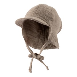 Sterntaler Peaked Cap Neck Plain – Boys Hat with Small Neck Protection and Tie Band – Summer Hat Made of Airy Cotton Muslin – Sun Hat – Baby and Children's Headpiece, taupe, 49