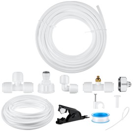 CroBlissful Chicken Coop Misting Cooling System 26FT Misting Line 8 Pcs/ 15 Pcs Brass Mist Nozzles 3/4" Adapter for Chicken Coop Backyard Garden Outside Patios Greenhouse Watering(White)