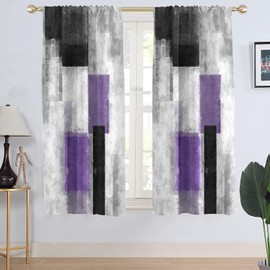 AAtter Purple Grey and Black Window Curtain Abstract Gray White Lavender Geometric Lilac Violet Silver Living Room Bedroom Window Drapes Treatment Fabric 1 Pair Home Decor, 52" W x 63" L, Modern